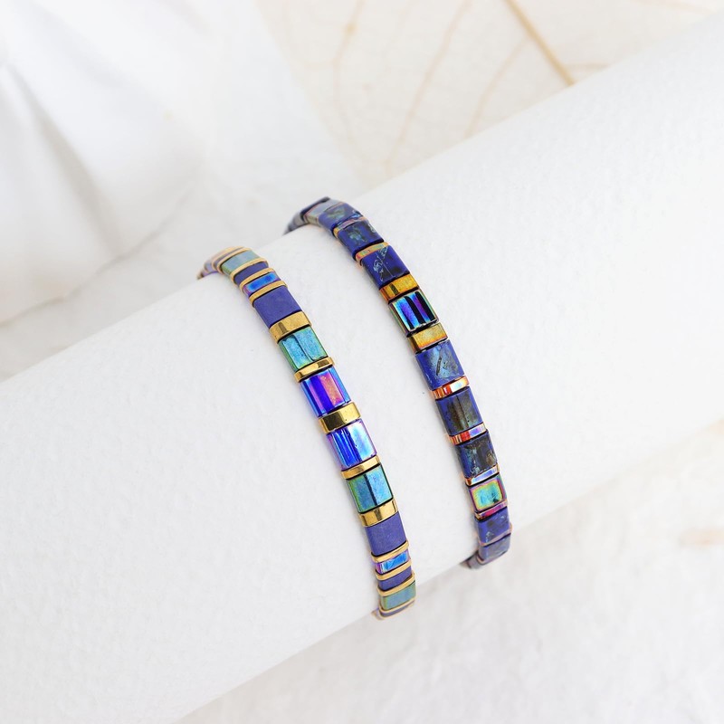 Sonateomber Tila Flat Beaded Stretch Bracelets for Women, Trendy Stackable
