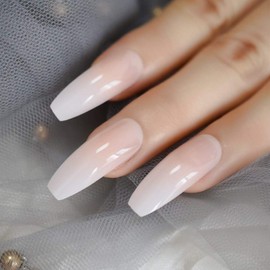 CoolNail Ombre Gradient Pink Nude White French Ballerina Press on False Nails Extra Long Natural Coffin UV Gel Glue On Fake Fingers nails