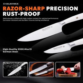 KALAVINKA 2PC Knife Set, Chef's Knife and Paring Knife for Culinary Kitchen, Full Tang, Razor Sharp Precision, Durable Forged German Steel Cutlery, Food Safe, NSF Certified (SAMJNA)