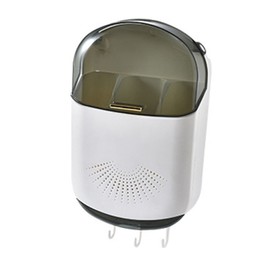 Wall Mounted Chopsticks Holder Dust Prevention 3 Compartments Large Capacity Draining Utensil Storage Box with Cover White