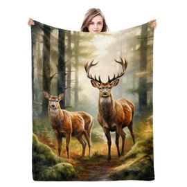 Naniopick Deers Flannel Blanket Throw for Adults Kids 350 GSM Deers Forest Blanket Gifts Animal Print Blanket Lightweight Blanket Sofa Decor Birthday Mothers Fathers Day, 50"x60"