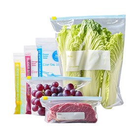 30pcs Zip Lock Bags, Food Storage Freezer Bags,Reusable Sliding Zip Food Storage Bag with Expandable Bottom,3 Sizes Food Leakproof Ziplock Bag for Vegetables, Fruits, Meat, Grains
