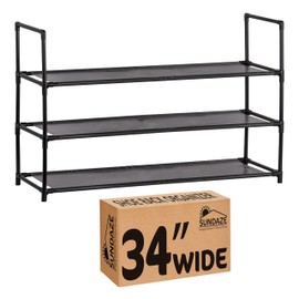 Sundaze Shoe Rack - 3 Tier Shoe Rack for Front Door Entrance, Sturdy Long Shoe Organizer for Closet, Bedroom, Entryway, Garage, Non Woven Fabric Shelf, Black, Holds Up to 15 Pairs