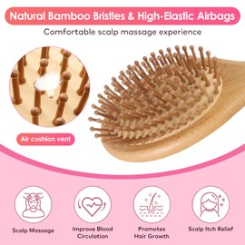 Sandalwood Hair Brush Comb, Bornbyme Wooden Bamboom Massage Scalp Comb for Hair Growth Anti-Static Detangler Brush for Women, Oval