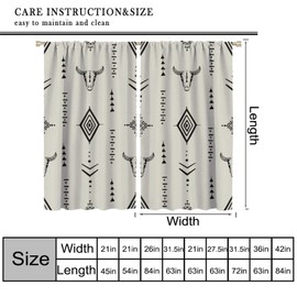 Cortinas opacas de ventana con diseño de calaveras aztecas y rústicas, estilo étnico azteca, diseño bohemio de la tribu occidental, para sala de estar, recámara, 26 cm de ancho x 84 cm de largo, 2