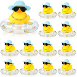 24 Sets Rubber Ducks for Dashboard of Car Yellow Duck Car Dashboard Decorations Mini Duck Bathtub Car Ornaments Toys with Swim Mini Hat Ring Necklace and Sunglasses for Baby Shower (Cute)
