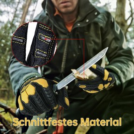 HANDLANDY Cut Resistant Gloves Men Anti-Vibration Work Gloves, Padded Palm Grip Heavy Duty Work Gloves (Black-Yellow, M)