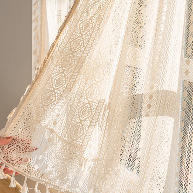 Crochet Macrame Boho Kitchen Curtains Sets for Windows Over Sink