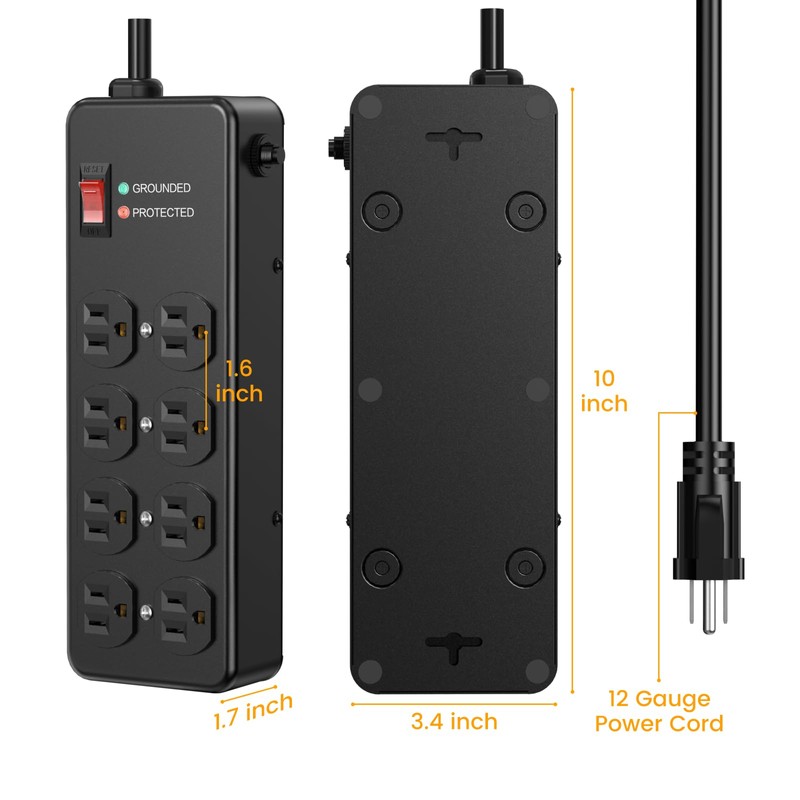 HEZI Magnetic Heavy Duty Power Strip,12 Gauge 6FT Extension Cord,Black