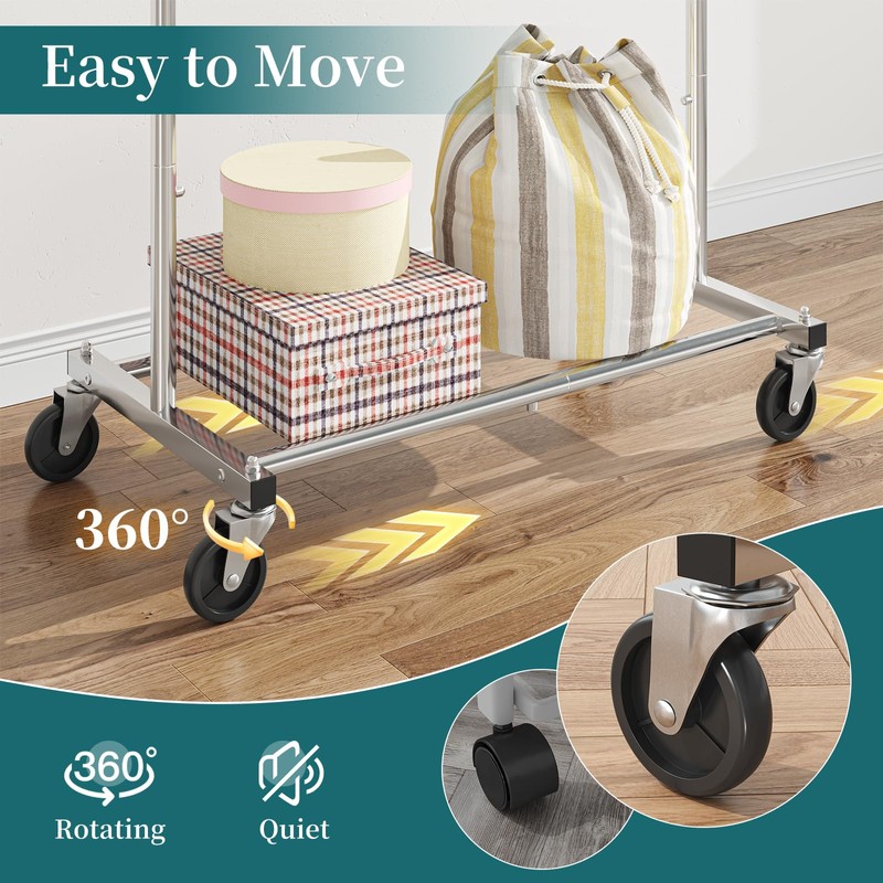 Simple Trending Standard Rod Clothing Garment Rack, Rolling Clothes Organizer