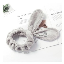 Diadema de pelo para lavar la cara, suave coral de forro polar con forma de conejo y orejas de conejo para maquillaje, 1 pieza (gris)
