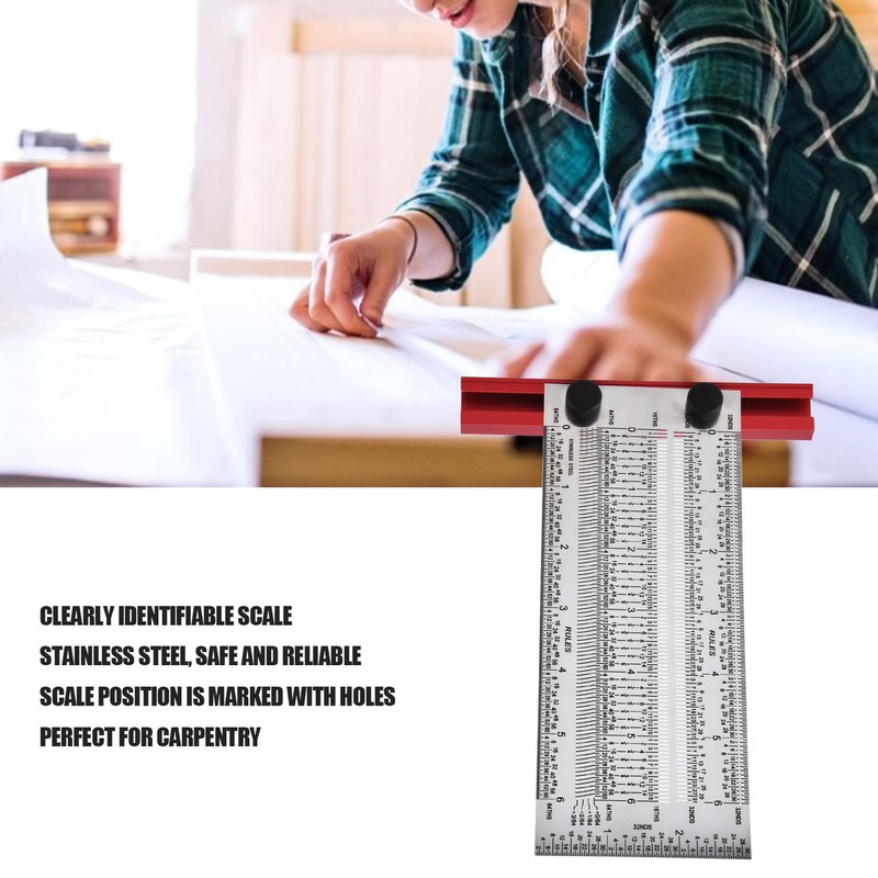 T Rule Stainless Steel Silver Scribing Ruler Woodworking Measuring Tool