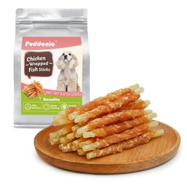 Puddonio Dog Treats, Chicken Wrapped Cod Sticks, Rawhide Free Dog Chews, Healthy Soft Dog Treats for Small Dogs, 8.82 oz
