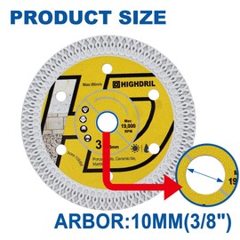 HIGHDRIL 3PCS Tile Diamond Blade,3In/75mm x Arbor 3/8Inch/10mm X Mesh for Ceramic,Hard Porcelain,Glazed Tiles Marble Dry Cutting disc(3PCS)