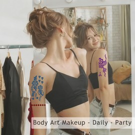 Temporary Tattoo Kit, 10 Bottles Colors Temporary Tattoo Ink, 8 Gloves Stencils, 86 Fun Stencils (Different Sizes) - For Kids, Adults or Beginners: Body or Hand Painting, Art Doing, Party Fun etc