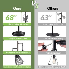 Industrial Floor Lamps for Living Room, Farmhouse Standing Lamp with 3 Hanging Teardrop Cage Shades, 68" Modern Rustic Tree Tall Lamps with Pedal Switch for Bedroom Office Home Light Decor, Black