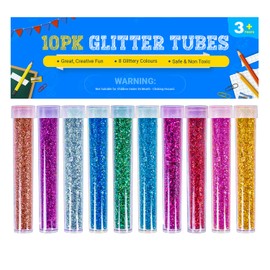 Glitter Tubes 10pk Kids Craft Glitter Shaker for Arts and Crafts, Slime, Wax Melts, Body Makeup, Nail Arts - Assorted Colours, Non-Toxic, Safe CE Marked