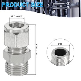 PATIKIL 1/2G x 12mm 304 Stainless Steel Compression Tube Fitting, Double Ferrules Compression Tube Fitting Straight Adapter Connect