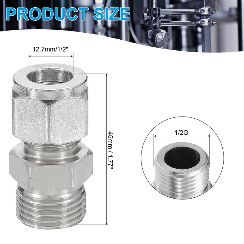 PATIKIL 1/2G x 12mm 304 Stainless Steel Compression Tube Fitting,