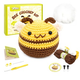 Yeezhee Crochet Kit for Beginners – Complete Amigurumi Animal Starter Set with Step-by-Step Video Tutorials, Yarn & Crochet Hook – Easy DIY Plushie Gift for Adults & Kids (Bee)