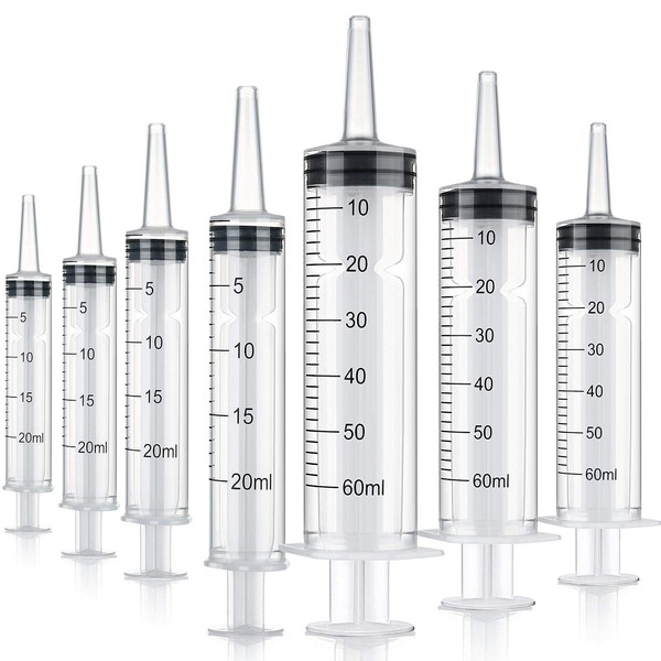 10 Pack Plastic Syringe Liquid Measuring Syringes Without Needle for Epoxy Resin, Craft, Scientific Labs, Feeding Pets Animals, Oil or Glue Applicator (20 ML, 60 ML)