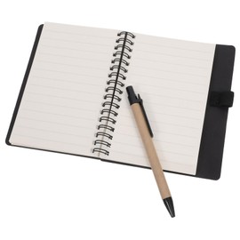 DOITOOL Lined Spiral Pocket Notebook with Pen Holder Sticky Tabs for School Office Travel Lightweight Daily Planner for Jotting Notes Journaling Sketching Black