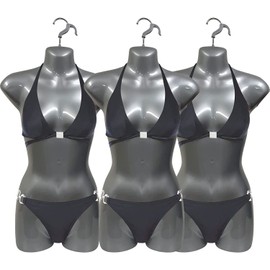DisplayTown 3 Packs of Silver Female Mannequin Hip Long Hollow Back Body Stackable Dress Form with Hanging Hook for Tshirt Display, Countertop, Craft Shows, Photos and Design, S-M Clothing Size