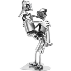 BRUBAKER Screw Figure Lovers - Woman on Man's Arms - Iron Figure Metal Man - Handcrafted Metal Figure Love - Silver Couple Gift or Decorative Object