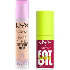 Nyx Professional Makeup, Kit el Combo más HOT: Brillo labial Fat Oil Lip Drip tono News Feed + Suero Corrector hidratante Bare With Me Sérum tono Vainilla. Fórmula vegana.