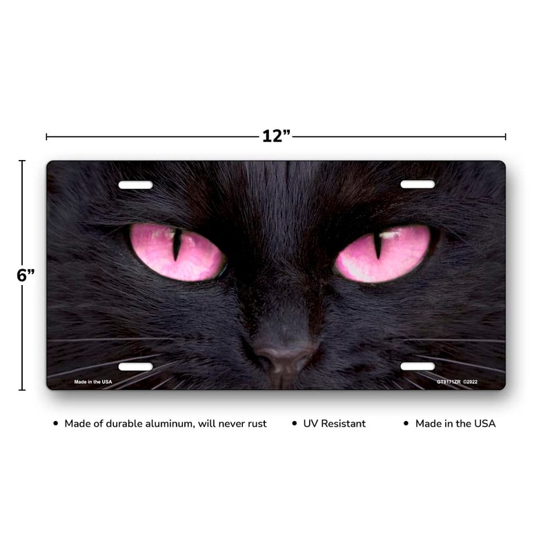 Black Cat with Pink Eyes License Plate
