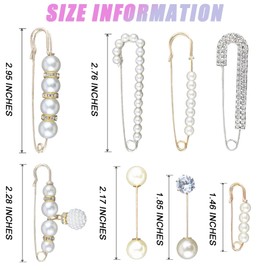 10 Crystal Waistband Pins Fashion Brooch Sweater Shawl Clips Retro Rhinestone Pearl Brooch Pins for Women Girls Costume Accessory