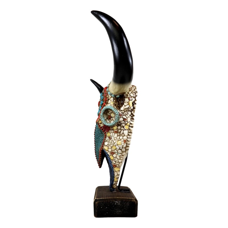 Large Rustic Western Bull Cow Skull With Turquoise Red Rocks