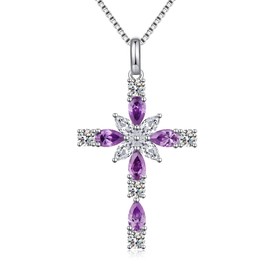 JiaYang Angel Wings Cross Necklace Women's Silver 925 Infinity Cross Pendant Chain Girls Birthstone Zirconia Necklace Religious Cross Jewellery Christian Gift for Women with Gift Box, Cubic Zirconia,