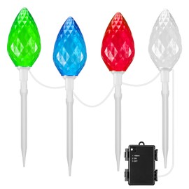 FGDECORJOIE Jumbo C7 Christmas Pathway Lights Outdoor Battery Operated with Automatially Timer 6 Hours On/18 Hours Off Cool White Twinkle LED,Multicolor Lights for Lawn Yard,Party,Festival