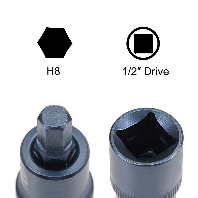 TOP-VIGOR Hex Bit Socket, 1/2" Drive x H8 (8mm) Allen