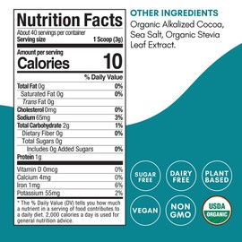 Mindful Nutrition Organic Skinny Hot Cocoa Mix - 40 Servings - Sugar Free Hot Chocolate Mix Gluten Free Dark Chocolate High Flavonoid Slimming Chocolate Powder Keto Friendly Dairy Free Vegan Low Carb