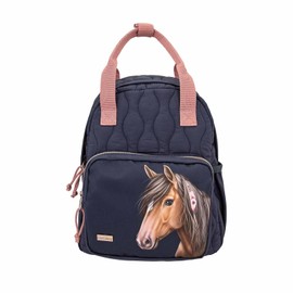 Depesche 12512 Miss Melody Night Horses Backpack for Children with Horse Motif and Quilted Seam Look, Bag in Dark Blue with Adjustable Shoulder Straps, Dark blue pink, Casual