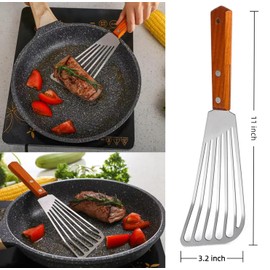 Cyoufine Fish Spatula Stainless Steel, Metal Slotted Spatula for Non-Stick Cookware Fish Flexible Spatula Turner for Kitchen Cooking Barbecue Egg Grill