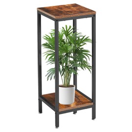 IBUYKE 30 Inch Tall Plant Stand Indoor, 2 Tier Wood Corner Plant Stand, Modern Square Plant Shelf Flower Stand for Living Room Patio Balcony Garden, Rustic Brown TMJ071H