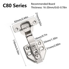 SEIWEI C80 Non Overlay Cabinet Hinge with Face Frame Plate for Door Connect Frame for Kitchen Cabinet, Corner Door Hinges, Hardware Corner Cabinet Replacement, Pack of 2