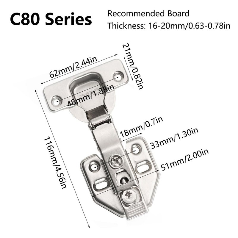 SEIWEI C80 Non Overlay Cabinet Hinge with Face Frame Plate