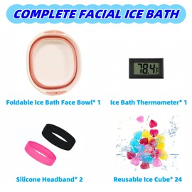 Face Bowl for Ice Bath, Cold Face Plunge Bowl Kit, Foldable Bowl for Face Ice Bath with Reusable Cubes, Portable Cold Plunge Face Bowl, Ice Bowl for Face Cold Plunge Chiller (Light Pink)