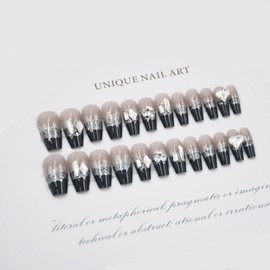 YINKE Nail Tips, 24 Pieces, Nail Tips, Short, Autumn, Winter, Popular, Japanese Style, Cute, Simple, Popular, Nail Seal, Women's, Stylish, Advanced, Coming of Age of Age Ceremonies, School Entrance