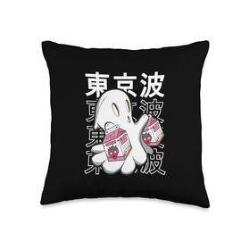 TOKYO WAVES Japanese Ghost Strawberry Milk Kawaii Aesthetic Anime Throw Pillow, 16x16, Multicolor