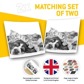 Square Stickers (Set of 2) 7.5cm BW - Sleepy Puppy & Kittens Dog Cat 36243