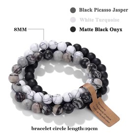 WEIZAIJY 3 PCS Healing Crystal Bracelets for Women 8mm Natural Stone Beaded Stretch Bracelet Amethyst Jewelry Gifts (Black Picasso Jasper&White Turquoise&Matte Black Onyx)