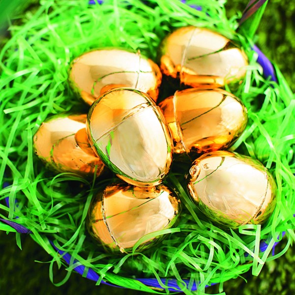 Fun Express Golden Metallic Eggs for Easter (12 Piece Pack) Party Supplies, Easter Basket Stuffers