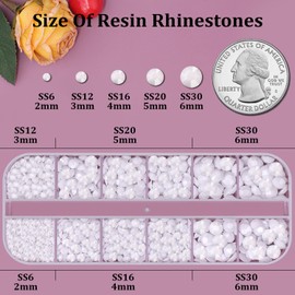 Resin Rhinestones for Crafting, 1 Box White Flatback Crystals for Bedazzling Crafts DIY Nail Art Decoration, Non Hotfix Bulk Gems for Tumbler Shoes Clothing Fabric Face Makeup