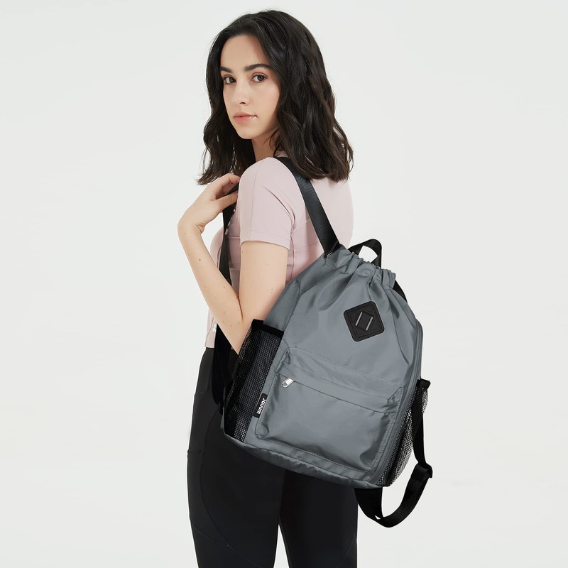 WANDF Drawstring Backpack Sports Gym Bag with Shoes Compartment, Water-Resistant