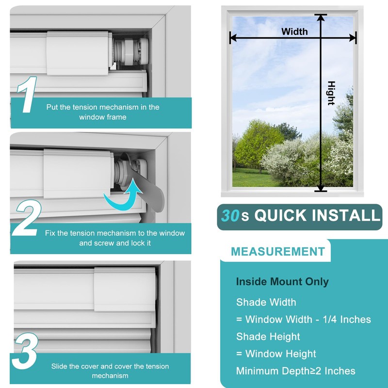 No Drill No Tools Blackout Cellular Shades,Custom Size Top Down